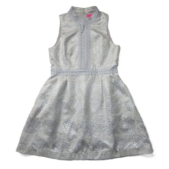 NWT Lilly Pulitzer Franci in Seaside Grey Metallic Full Bloom Brocade Dress 8 - Picture 2 of 7